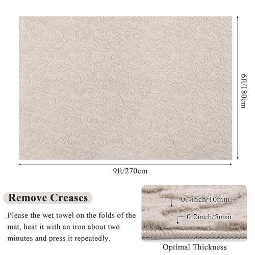 Vaukki 6x9 Beige Area Rug for Living Room & Bedroom - Modern Floral Woven Carpet