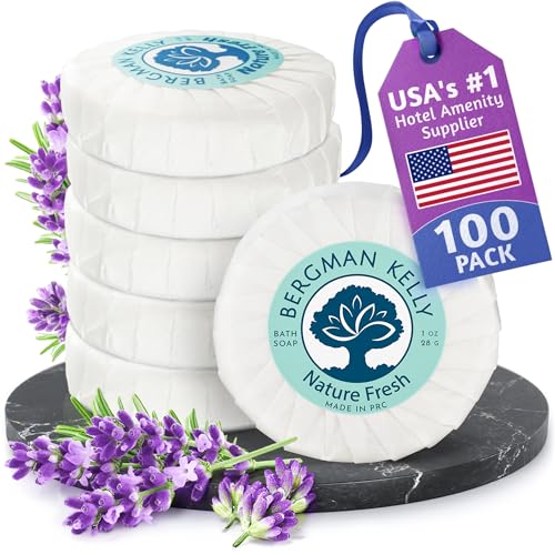 Bergman Kelly Hotel Soap Bars - Nature Fresh Scent, 1 oz, Pack of 100 - Travel Size Luxury Bulk Amenities