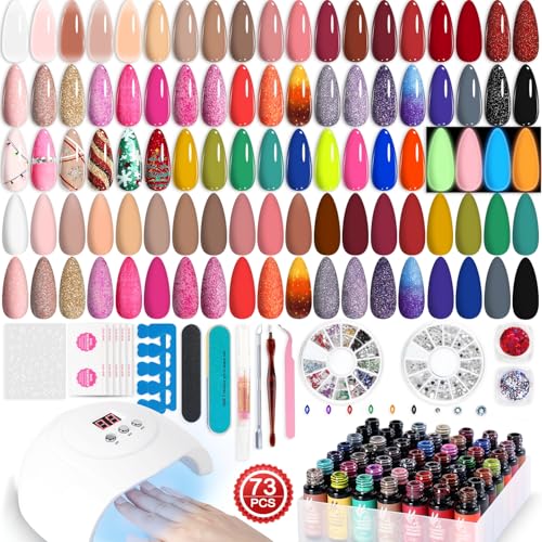Gel Nail Polish Kit with UV Light - 45 Colors Manicure Set with Top & Base Coats