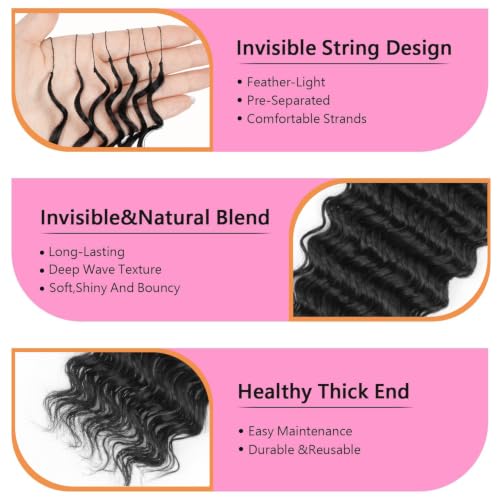 Deep Wave Feather Crochet Hair 1B / 18 Inch - 100 Roots for Braiding, Protective Style