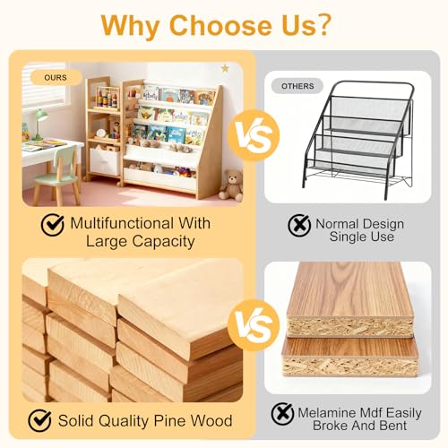 CACEJO Cream White 3-Tier Kids Bookshelf Toy Storage Organizer for Nursery