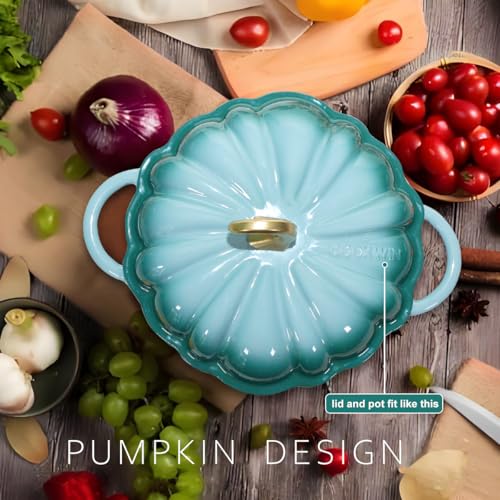 Cyan Pumpkin Enameled Cast Iron Dutch Oven 4.5QT with Lid & Handles