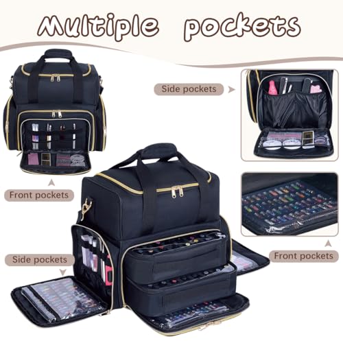 YAHOURWAT Black Nail Polish Organizer Case for 80 Bottles, Portable Travel Storage