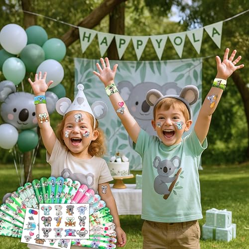 48 PCS Koala Party Set - 24 PCS Temporary Tattoos & 24 PCS Slap Bracelets - Adorable Koala-Themed Gifts for Kids, Girls, and Boys - Perfect for Birthdays, Baby Showers, Classroom Rewards & Decor