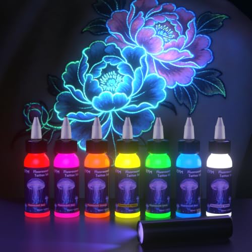 Fluorescent Tattoo Ink Set - 7 Vibrant Neon Colors, 30mL Bottles