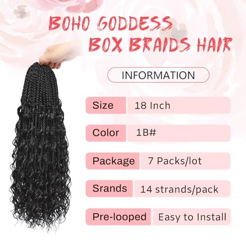 18 Inch Goddess Box Braids Crochet Hair 7 Packs Curly Synthetic Extensions - Deep Wave Style