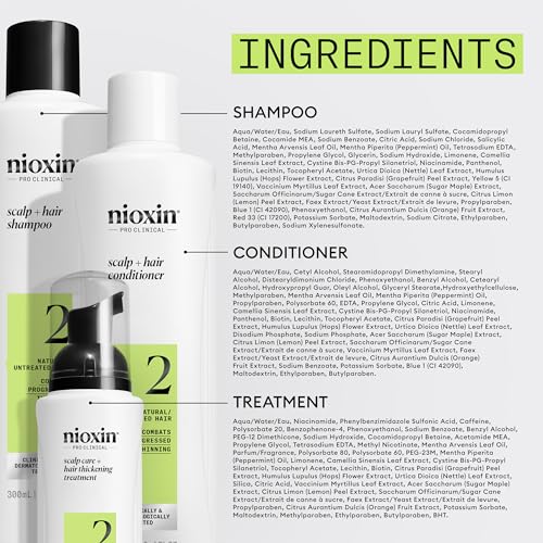 Nioxin Scalp + Hair Thickening System 2 | For Natural or Untreated Hair with Progressed Thinning| Full Size| 3 Month Supply