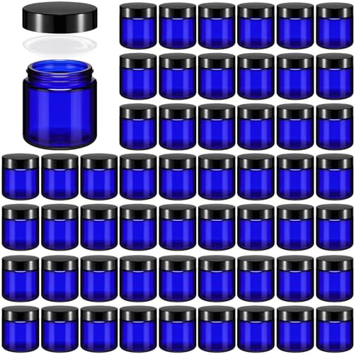 Norme 64 Pcs 4 oz Glass Jars with Lids Leakproof Round Airtight Empty Cosmetic Jars with Inner Liners Lid for Storing Lotions Powder Ointments Candle Making Tins (Blue,Black)