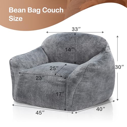 Grey Giant Bean Bag Chair for Adults with Arms - Large Couch with Support