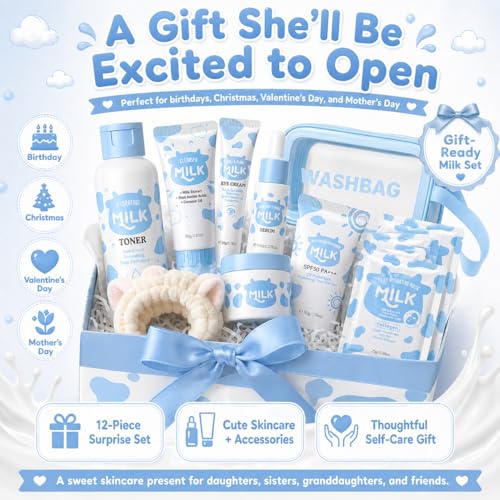 Kids Skincare Gift Set - 12 Piece Milk Facial Care Kit for Girls 8-12