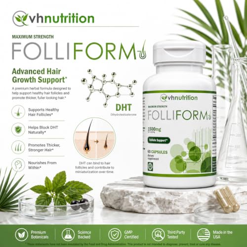 VH Nutrition FOLLIFORM DHT Blocker for Men & Women - 1500mg, Pack of 2, 60 Capsules Each