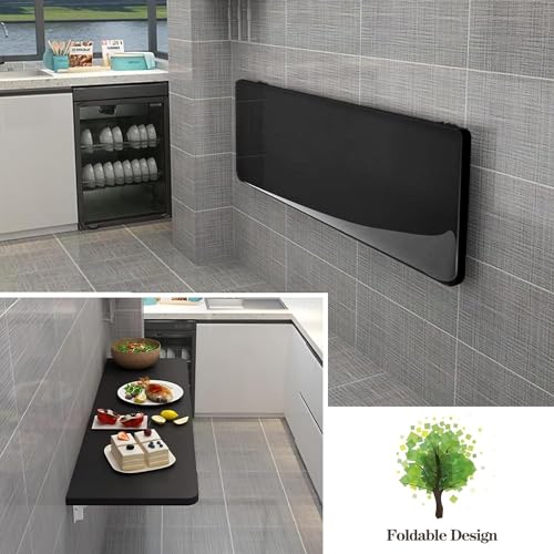 Black Wall Mounted Folding Table - 31.5x19.7 Inches Space-Saving Desk & Dining Surface