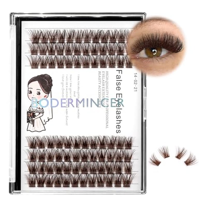 Bodermincer Black/Brown Color Natural Lash Clusters 84pcs Wispy Eyelash Clusters Eyelash Extensions D Curl Individual Lashes Natural Look Lashes with Thin Lash Band (Brown-12mm)