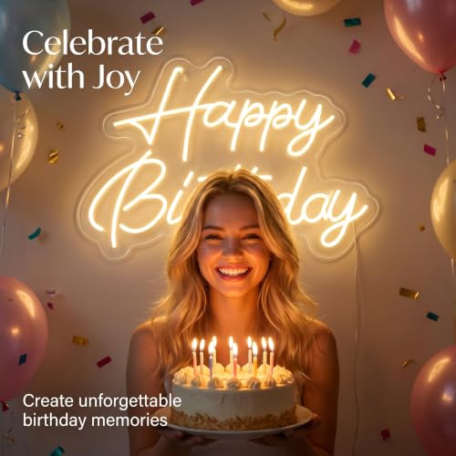 Happy Birthday Neon Sign 22x16.9in Dimmable Warm White LED Light - 12V Version