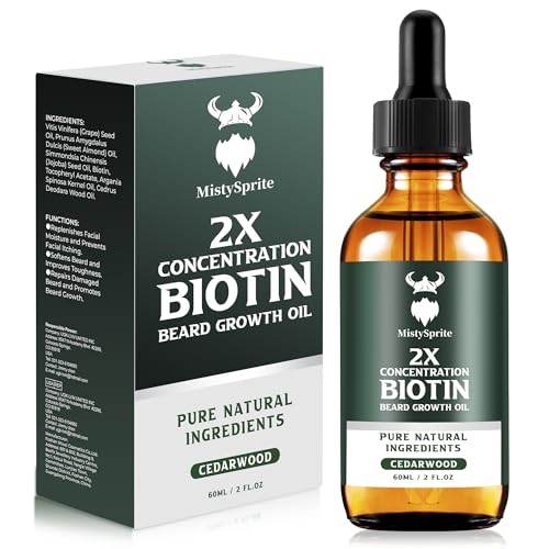 Beard Growth Oil with Cedarwood - 2X Concentration Biotin Beard Oil for Men (2 oz) - Natural Moisturizer & Softener