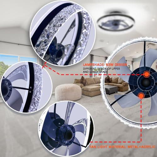 Low Profile Flush Mount Ceiling Fan with Light, Bluetooth Speaker & Remote - Black