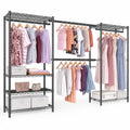 SONGMICS Adjustable Clothes Rack with Mesh Shelves and Hanging Rails - Ink Black