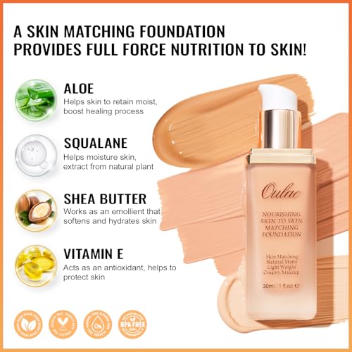 Oulac Foundation Make Up, Skincare Infused With Aloe Leaf And Vitamin E, Medium to High Coverage Liquid Foundation, Foundation Vegan 30ml, Shade£ºNude 05