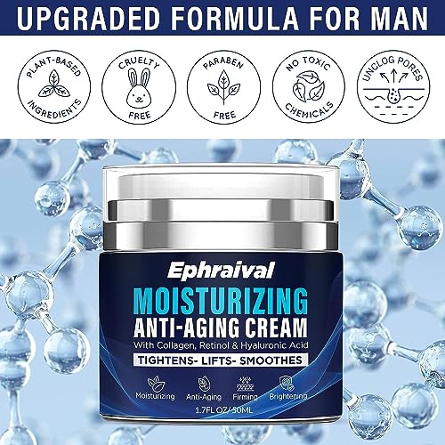 Retinol Anti-Aging Cream for Men: Moisturizing Face Cream with Hyaluronic Acid Vitamin E Peptides - Reduces Wrinkles Firms Skin Lightweight Formula 1.7 fl oz