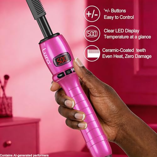 Pink Electric Hot Comb 180-500°F with Adjustable Temperature for Wigs & Hair Styling