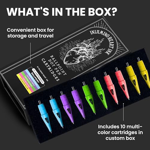 Multicolor Heart Ink Ink Ballpoint Tattoo Cartridges 10-Pack for Practice