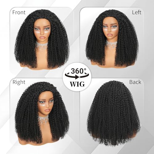 Natural Color 20 Inch Human Hair Half Wig 3-in-1 Kinky Curly Drawstring Seamless Flip Headband Wig for Beginners