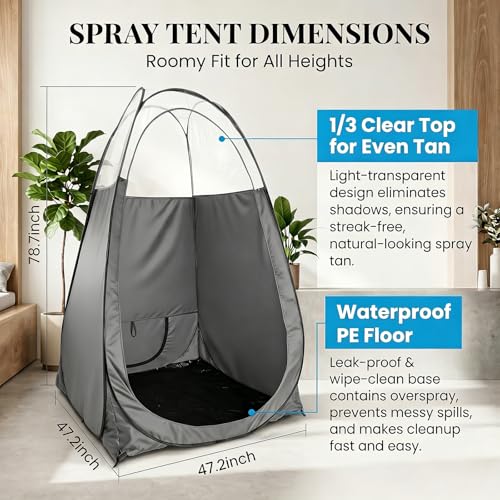 Gray Portable Pop-Up Spray Tan Tent with Extraction Fan Opening - Quick Setup
