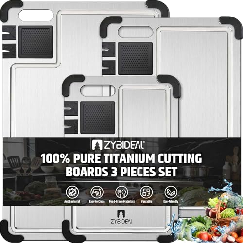 Titanium Cutting Board with Juice Grooves & Dual-Sided Sharpener - Food-Grade Kitchen Prep Station