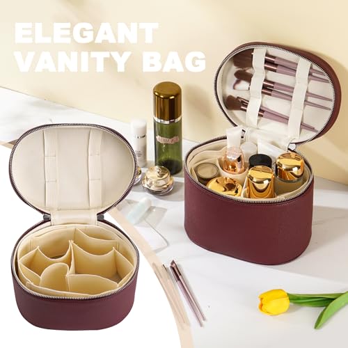 Makeup Bag Vanity Case with Removable Dividers Travel Toiletry Organizer - Wine
