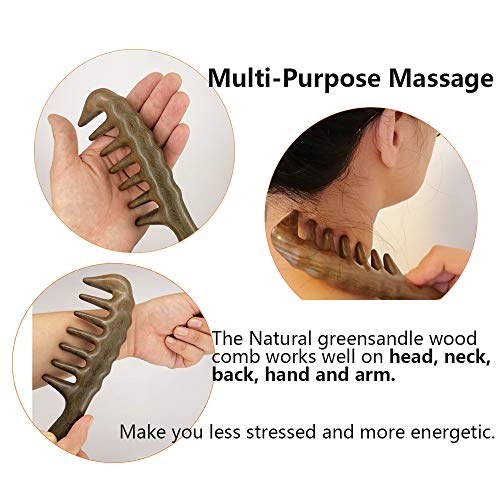 Green Sandalwood Wide Tooth Hair Comb for Thick Curly Hair - Massage & No Static - With Free Storage Pouch