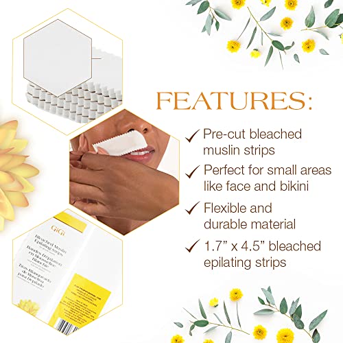GiGi Bleached Muslin Wax Strips for Waxing ? 100 Count Epilating Wax Strips for Hair Removal, Ideal for Facial and Body Waxing, Spa Use