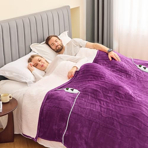 Electric King Size Heated Blanket 100x90 Taro Purple Dual Control 10 Heat Levels