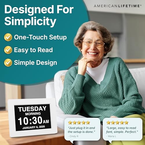 Digital Dementia Day Clock for Seniors - 8 Inch White 2-Pack