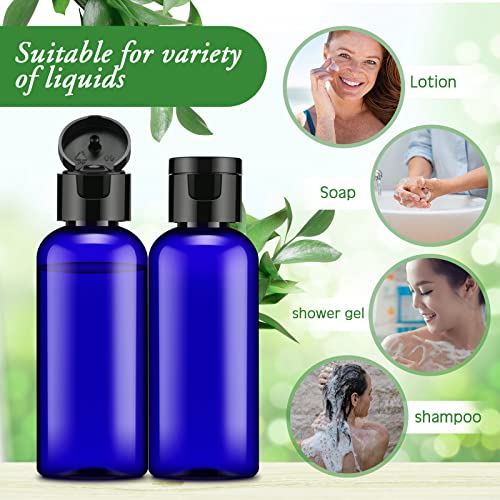 100 Pack 2 oz Travel Plastic Lotion Bottles with Flip Caps - Blue
