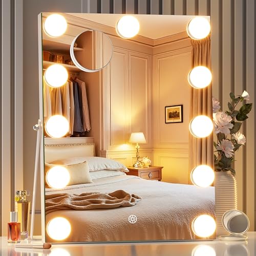 MINISO Vanity Mirror with Lights - 10.6" x 13.8" Hollywood Makeup Mirror with Adjustable Brightness,3 Modes Light