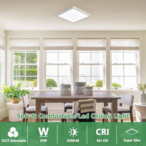 FY Wisdom 12-Inch LED Flush Mount Ceiling Light 6PK, 24W, 2520LM, 3-CCT White