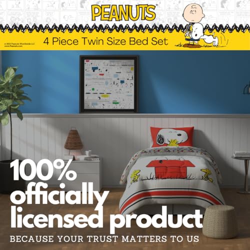 Peanuts Snoopy Reversible Comforter & Sheet Set - Twin Size, Red Variation