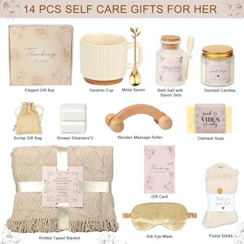 Self-Care Gift Basket for Women - Relaxation & Wellness Set with Candle, Bath Salts, Socks