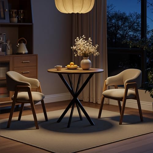 Unovivy 31.5 Inch Round Dining Table for 2-4 with Light Brown Finish - Space-Saving Small Kitchen Table, Model: 31.5 x 31.5 x 29.53 Inches