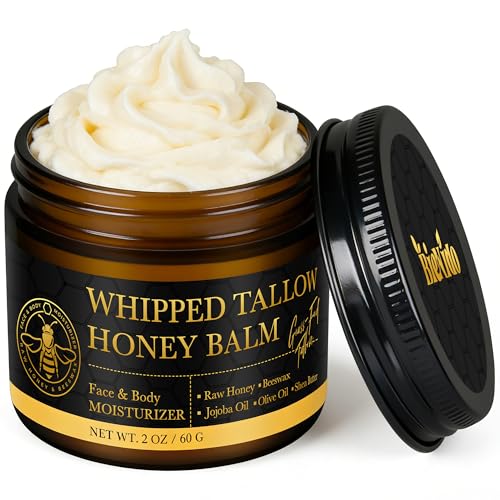 Organic Grass-Fed Tallow Balm for Face: Whipped Beef Tallow Cream with Raw Honey for Sensitive and Dry Skin, Natural Formula for Soothing & Deep Hydration