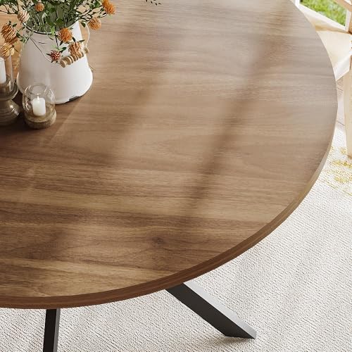 Walnut 47.2 Inch Round Dining Table for 4 - Sturdy Kitchen & Home Use