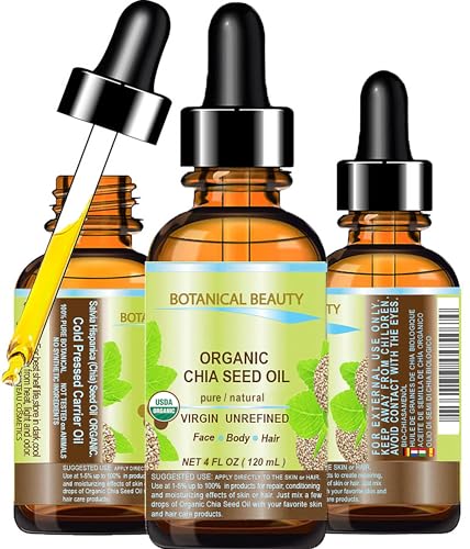 Organic Chia Seed Oil 4 Fl Oz - Virgin Cold-Pressed Face, Skin, Hair Moisturizer