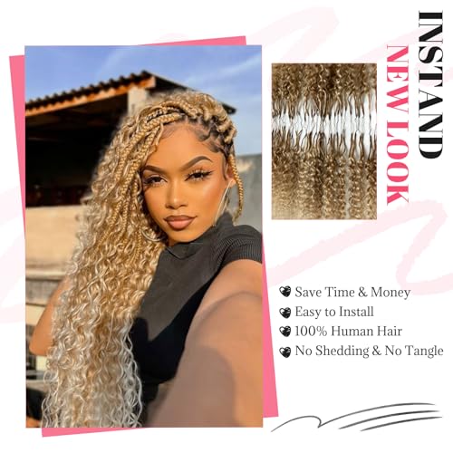 24 Inch Ombre Honey Blonde to Bleached Blonde Human Hair Bundles Knotless Crochet Hair - Lightweight & Reusable