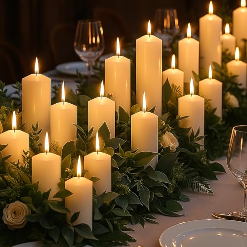 Ivory Pillar Candles Bulk Set - 36 Pcs 2x3/6/8 Inch Dripless Unscented