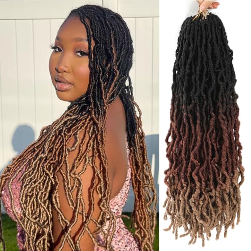24 Inch Faux Locs Crochet Hair Set - Ombre 7 Packs for Black Women, Pre-Looped & Natural Look Variation of 1B/30/27