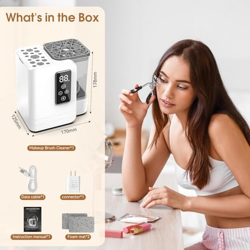 5-in-1 Electric Makeup Brush Cleaner & Dryer Machine- Portable Automatic USB Cosmetic Brushes Cleaner Tool with Deep-Clean Silicone Brush for All Size Brushes (Contour, Eyeshadow, Blush)