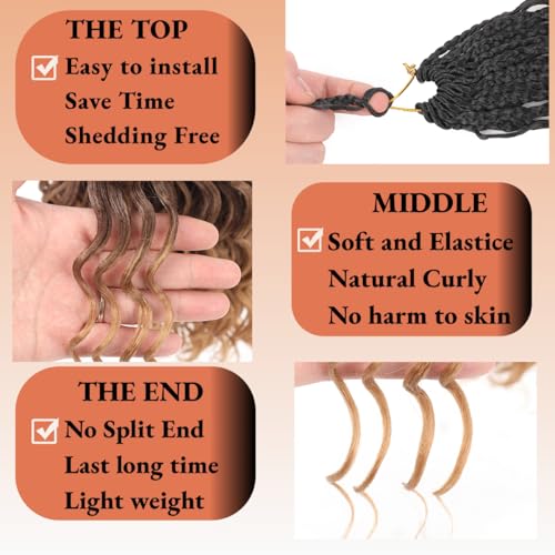 12 Inch Ocean Wave Crochet Hair Extensions - Deep Wavy, Pre-Looped Synthetic Braiding Hair, 8 Packs for Black Women, Boho Style