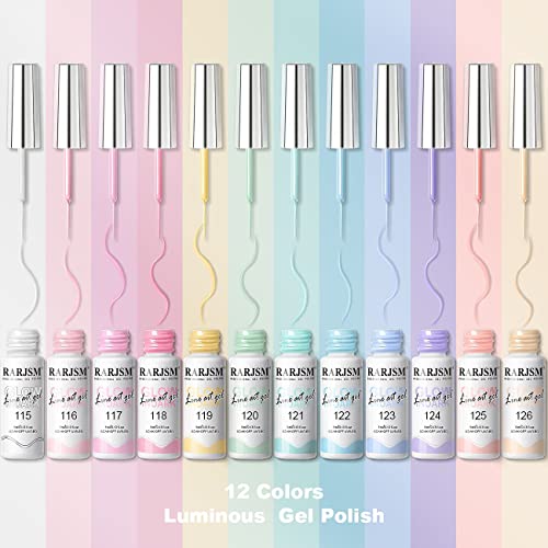 Glow in The Dark Nail Art Gel Set - 12 Pastel Colors with Fine Brush