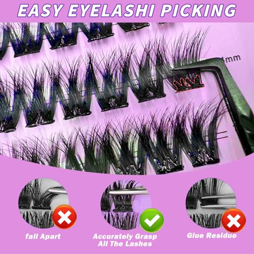 Self Adhesive Eyelashes 80Pcs Self Adhesive Eyelash Clusters Thick-Volume Press On Lashes Pre-Glued Glueless Lashes Clusters No Remover No Residue with Tweezers(10-16mm)
