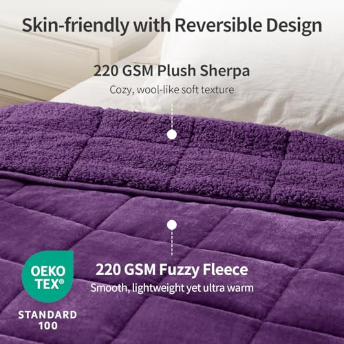 Uttermara Queen Size Weighted Blanket 15lbs Purple 60x80 Inches for Relaxation